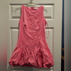 Sleeveless Pink Bubble-Hem Mini Dress with Side Waist Ties